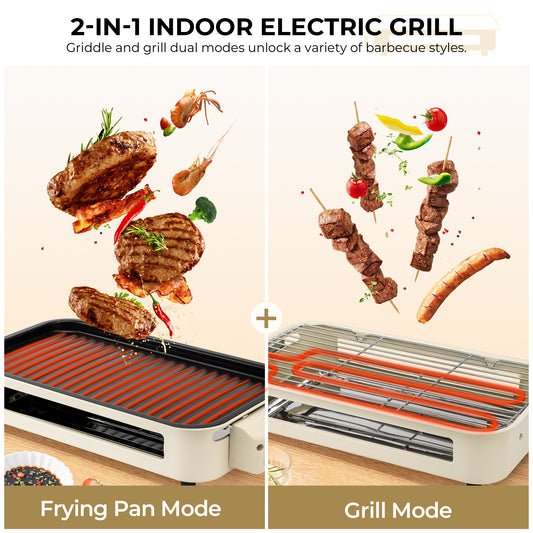 Pukomc Electric Indoor Grill,2 in 1 Indoor Grills for Kitchen with Grill Net & Non-Stick Cooking Removable Plate, Temperature Control, Dishwasher Safe, 1500W Smokeless barbecue
