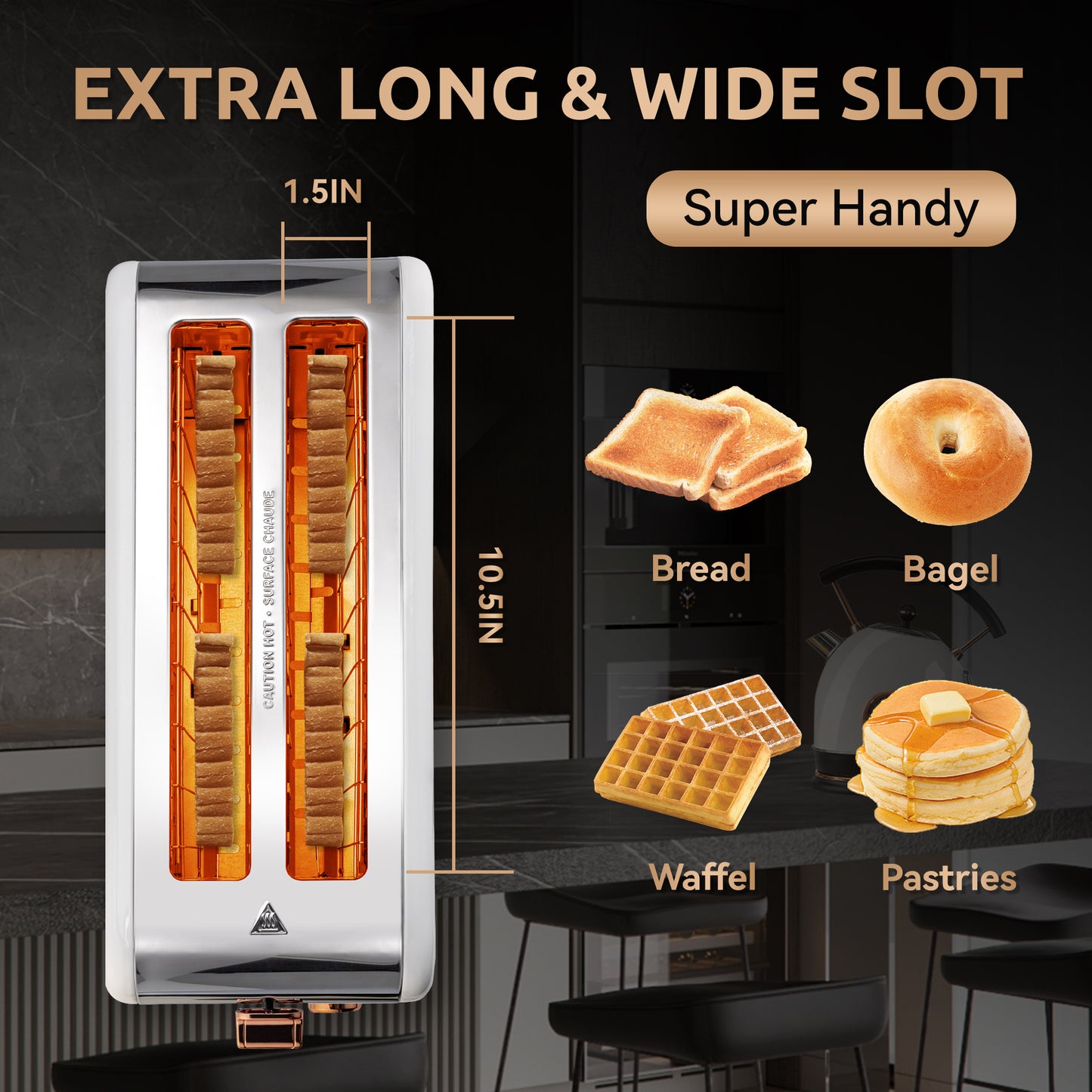 Pukomc Toaster 4 Slice with Wide Slots, 2 Long Slot Toaster for Bagels Waffles and Toast, 6 Browning Levels, Stainless Steel, Removable Tray, Cancel/Bagel/Defrost Functions, WT-8500 White (1400W)