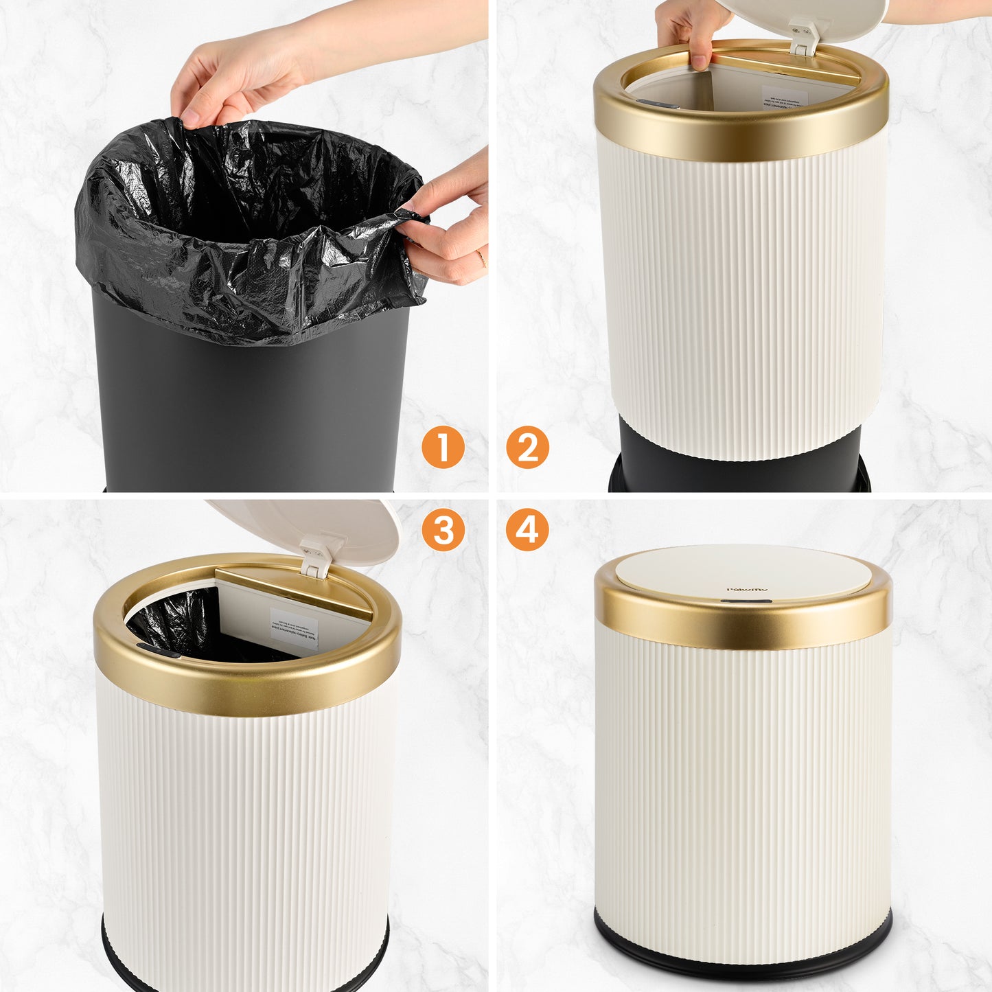 Pukomc Bathroom Trash Can with Lid,3.5 Gallon Motion Sensor Waterproof Touchless Garbage Can, Smart Plastic Trash Bins Suitable for Kitchen, Bathroom, Bedroom, Living Room, Office Beige