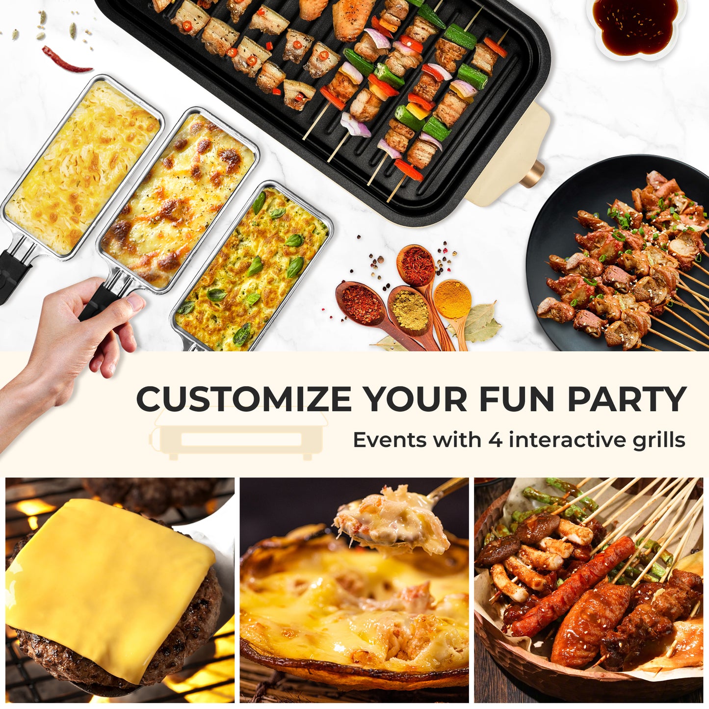 Pukomc Electric Indoor Grill,2 in 1 Indoor Grills for Kitchen with Grill Net & Non-Stick Cooking Removable Plate, Temperature Control, Dishwasher Safe, 1500W Smokeless barbecue