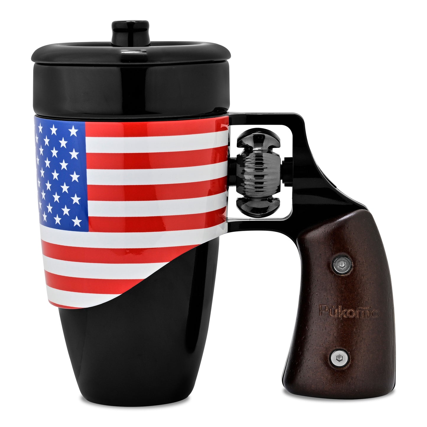 Pukomc Coffee Cup with Rotatable Wooden Handle, Ceramic Leak-Proof and Scalding-Proof Cup, 16 Ounces Beverage Drinkware Glass Reusable Reuse