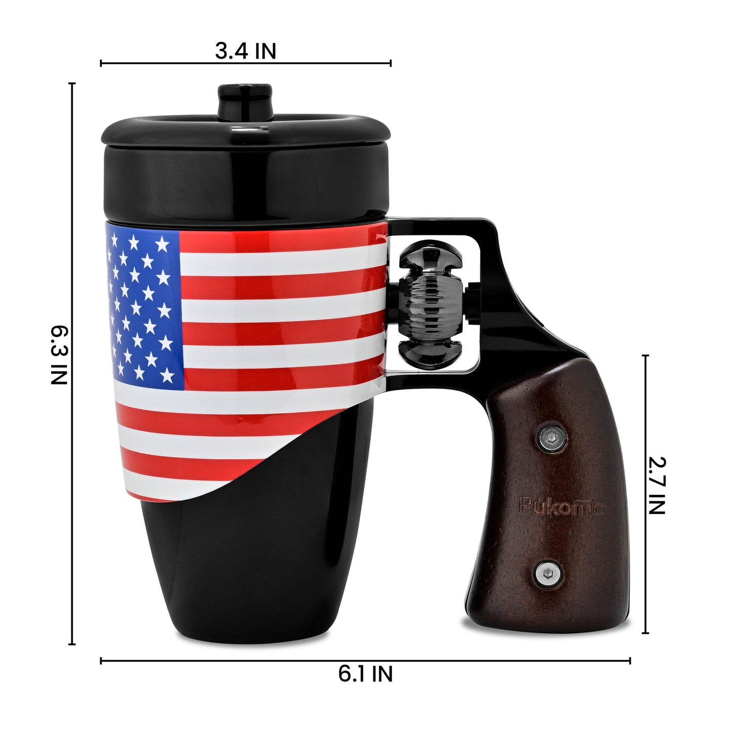 Pukomc Coffee Cup with Rotatable Wooden Handle, Ceramic Leak-Proof and Scalding-Proof Cup, 16 Ounces Beverage Drinkware Glass Reusable Reuse（Flag）