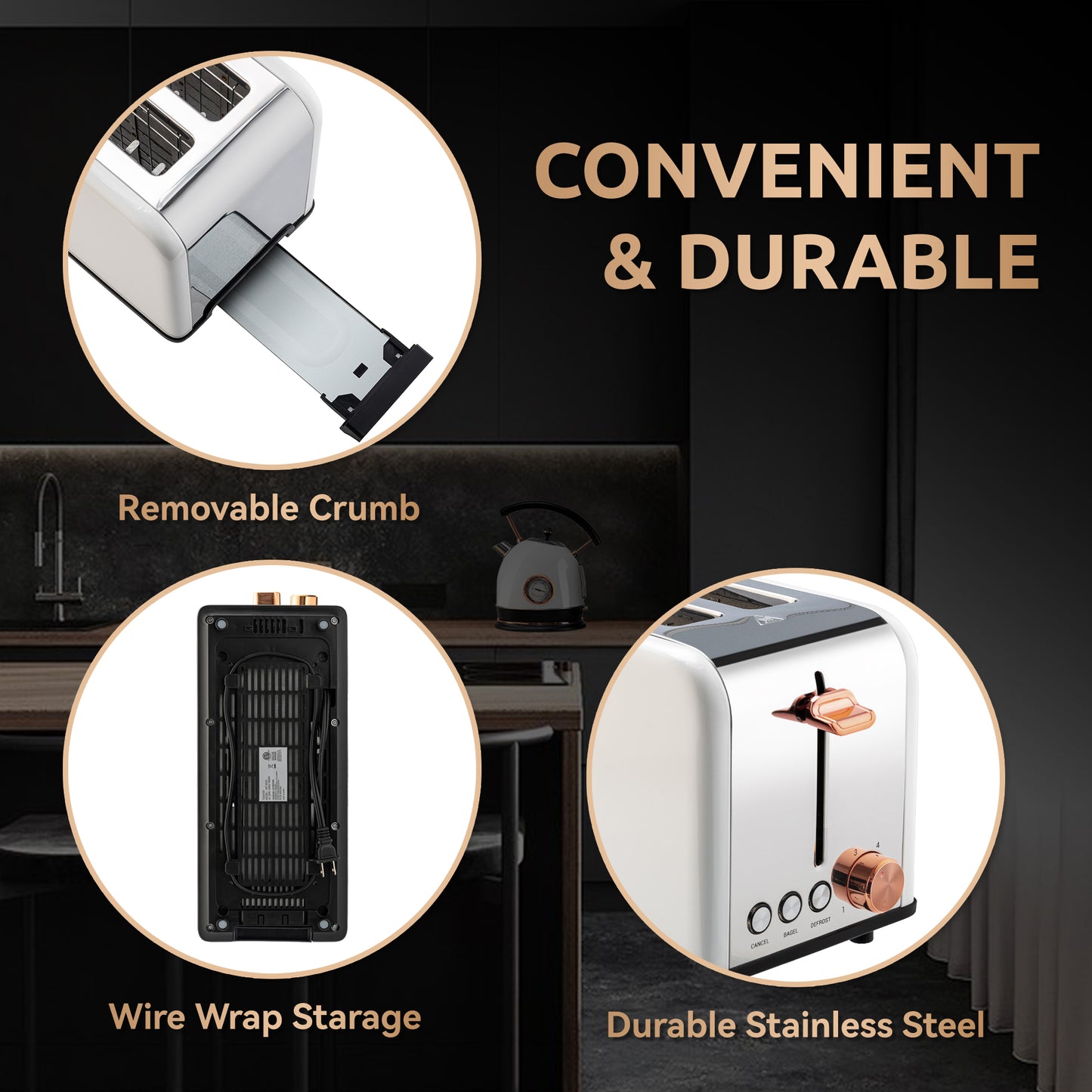 Pukomc Toaster 4 Slice with Wide Slots, 2 Long Slot Toaster for Bagels Waffles and Toast, 6 Browning Levels, Stainless Steel, Removable Tray, Cancel/Bagel/Defrost Functions, WT-8500 White (1400W)