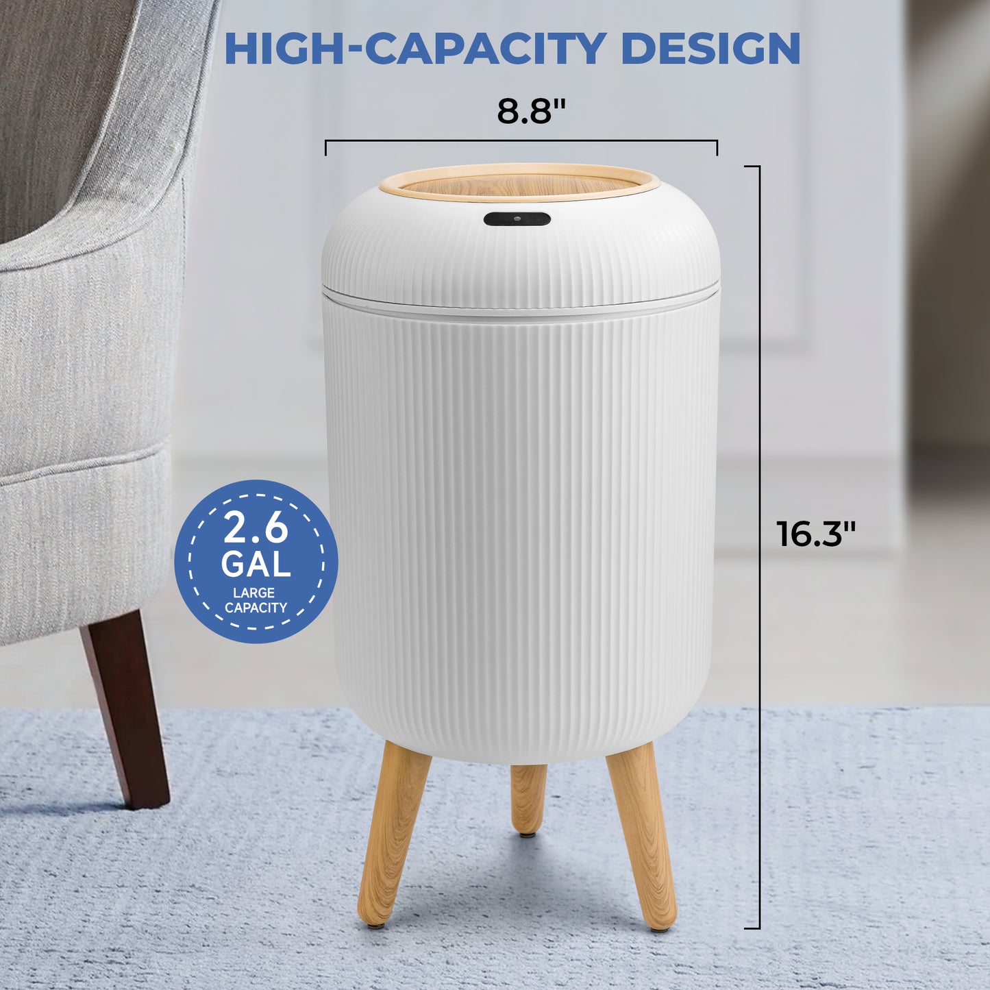 Pukomc Smart Sensor Wastebasket, Convenient and Hygienic Easy to Use, Technology Sensor Waterproof Wastebasket Plastic Trash can for Kitchen, Bathroom, Bedroom, Living Room, Office and Outdoor