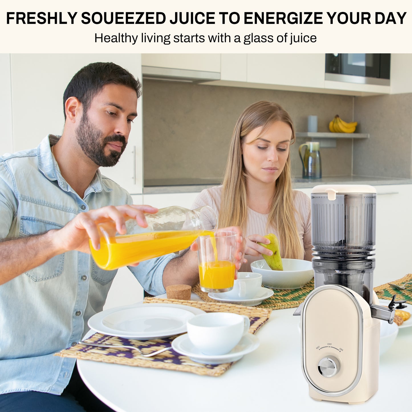 Pukomc Slow Juicer - 300W Cold Press Juicer with 5.3" Wide Chute, One-Touch Operation & Auto Stop, High Juice Yield, Easy Clean, Includes Juice & Pulp Cups